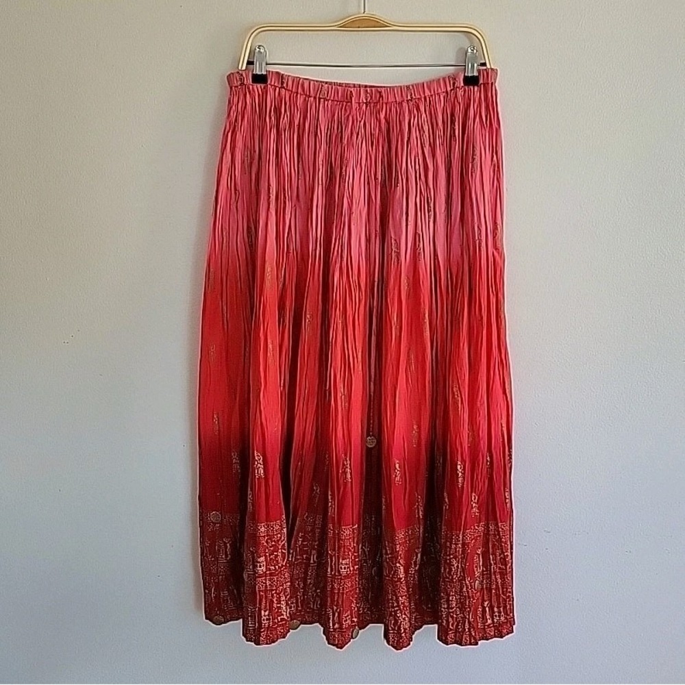 French Laundry Vintage Crinkled Maxi Skirt Small Boho Cottagecore Hippie Peasant